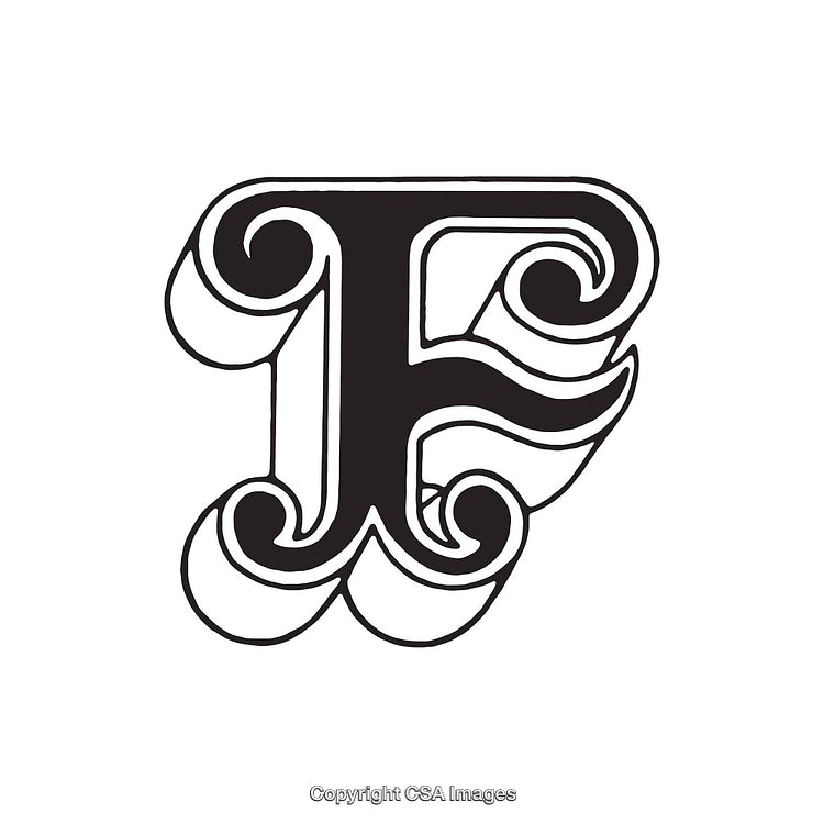 Ornamental Black Letter F With Decorative Swirls and Vintage Design Elements