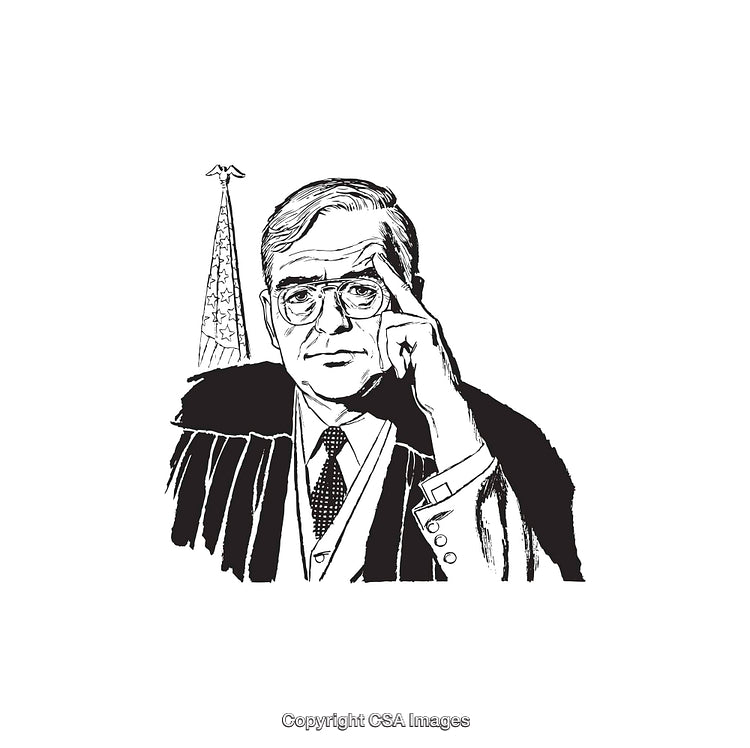 Black and White Line Art Illustration of a Thoughtful Judge