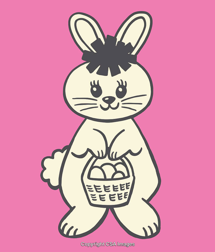 Adorable Bunny Holding a Basket of Eggs on a Pink Background