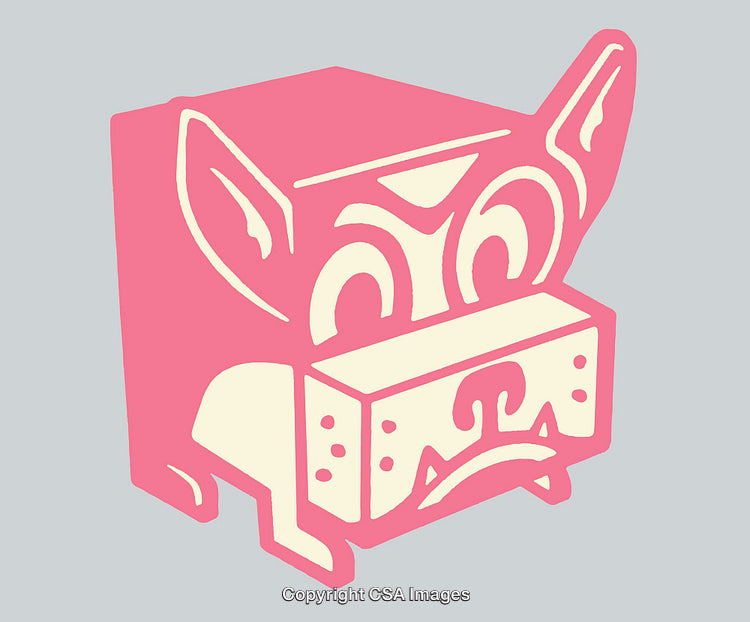 Pink and Cream Character Illustration with Simple Shapes and Bold Lines