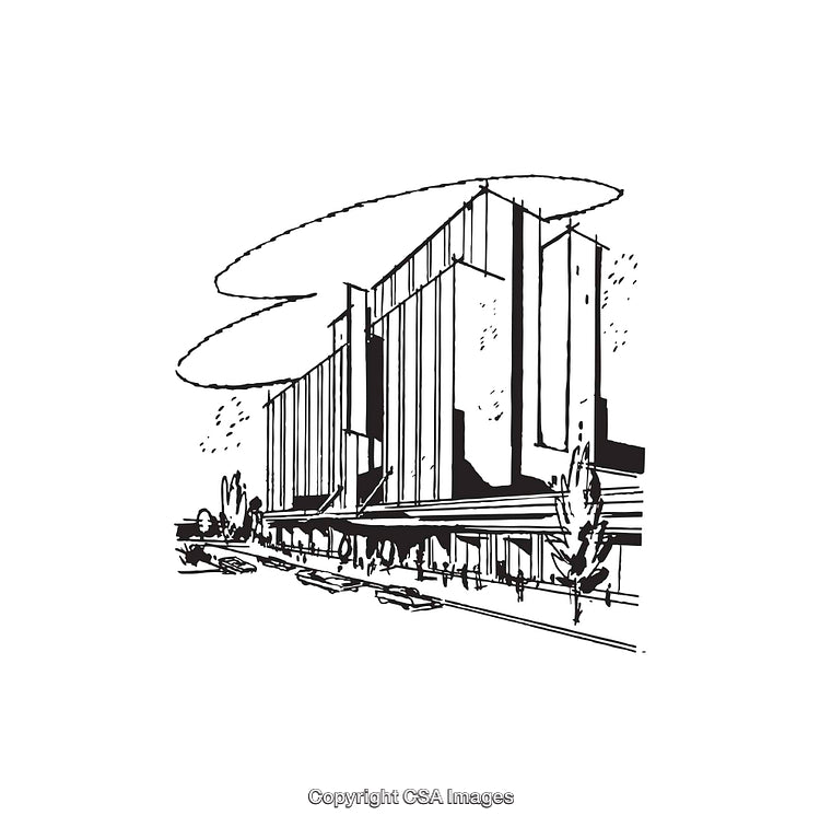 Modern Architectural Building Line Art Illustration with Minimalist Details