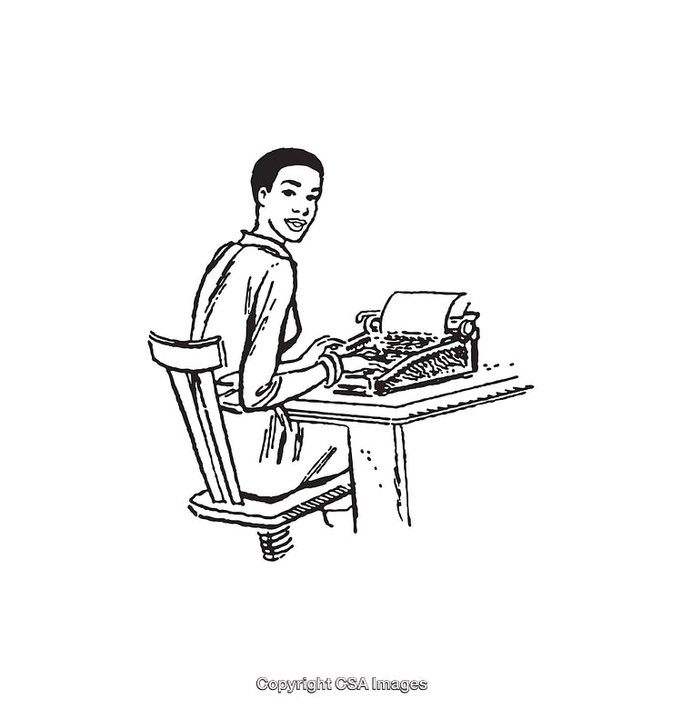 Black and White Line Art Illustration of Person Writing at a Desk