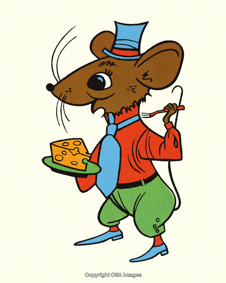 Elegant Mouse Character Dressed in Vintage Attire Holding Cheese Plate