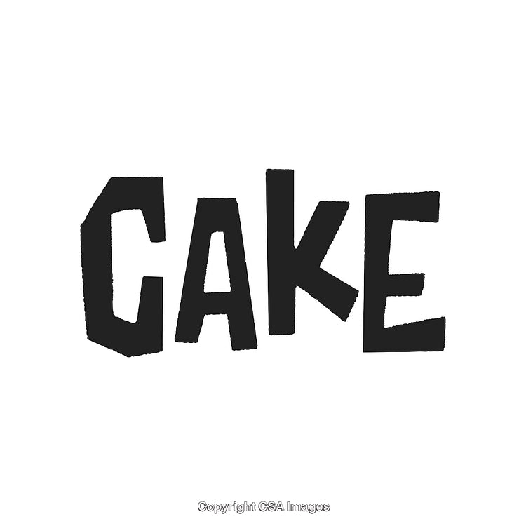 Black and White Text Design Featuring the Word Cake in Bold Lettering