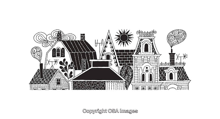 Black And White Line Art of Whimsical Houses