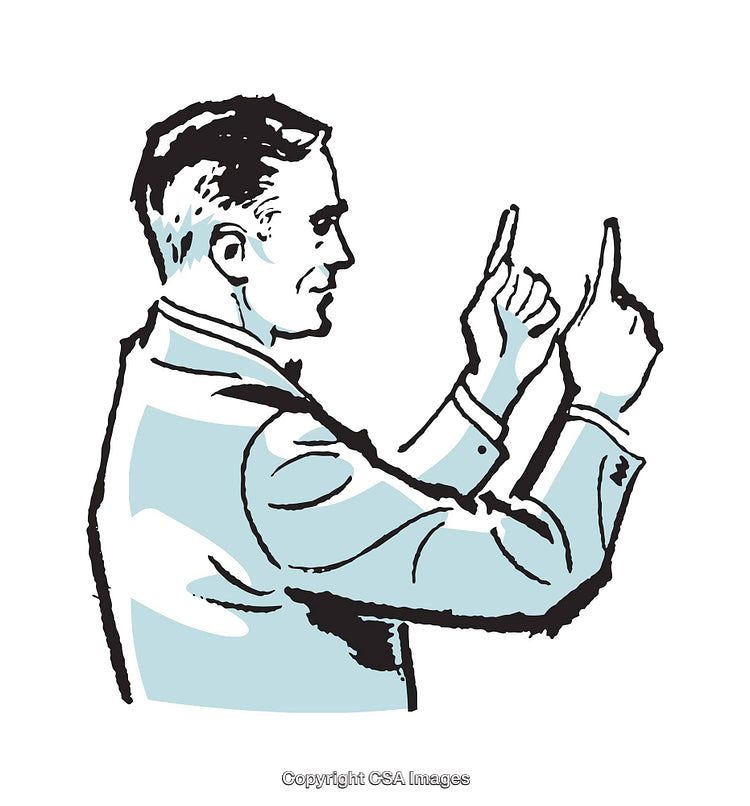 Retro Style Illustration of Man Gesturing with Raised Hands