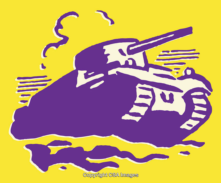 Vibrant Color Line Art Illustration of a Tank on Yellow Background