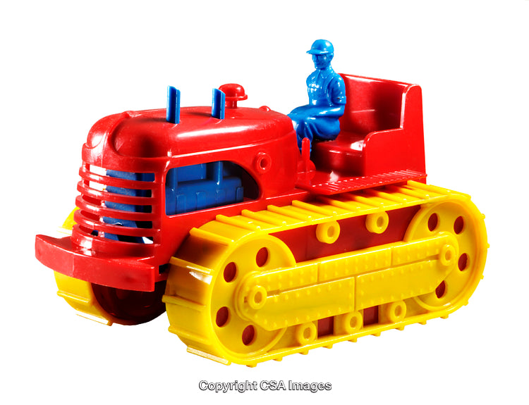 Colorful Plastic Toy Bulldozer With Figure in Bright Yellow and Red