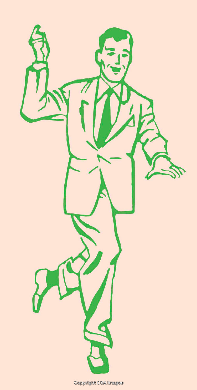 Retro Color Line Art of a Dancing Man in a Suit