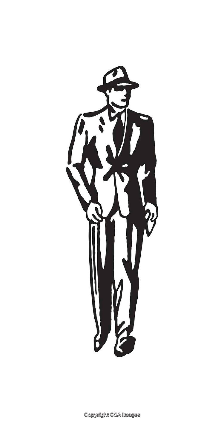 Black And White Line Art of a Man in Formal Attire and Hat