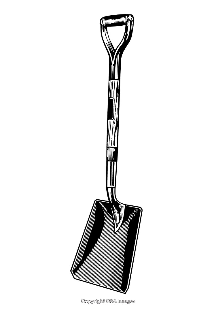 Vintage Black and White Engraving of a Garden Shovel
