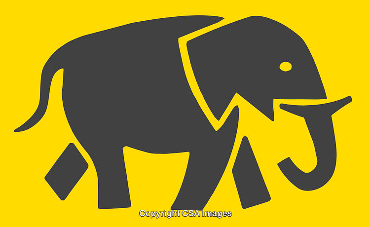 Graphic Elephant Silhouette on a Bright Yellow Background