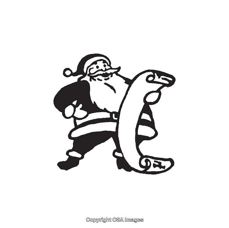 Illustration of Santa Claus Holding a Large Scroll in Line Art Style