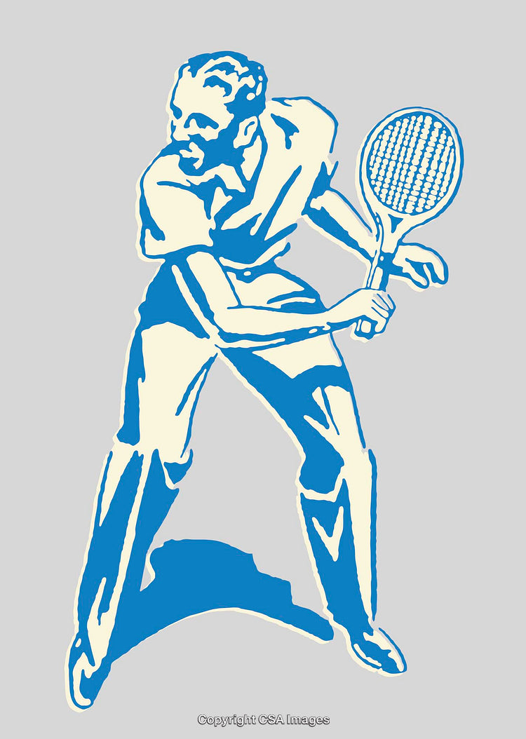 Retro Illustration of a Male Tennis Player in Action with Racket