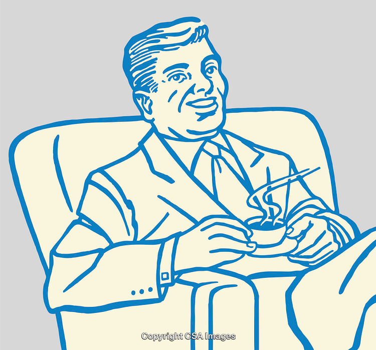Retro Illustration of Man Enjoying a Coffee in Relaxation
