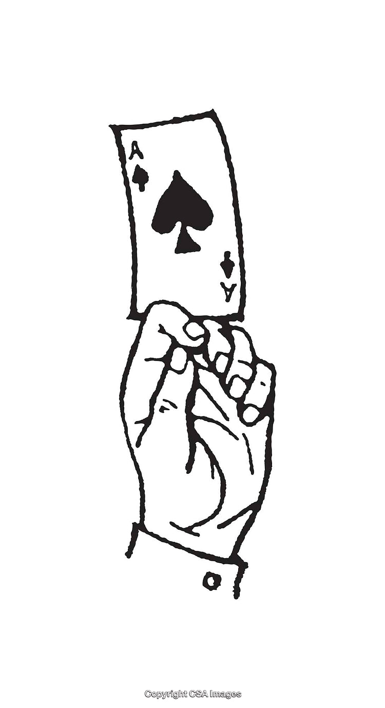 Illustration of a Hand Holding an Ace of Spades Playing Card