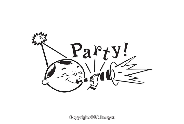 Vintage Line Art of a Party Scene Featuring Fun Celebrations