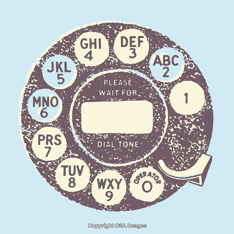 Retro Rotary Dial Telephone Line Art Style Illustration on Pale Background