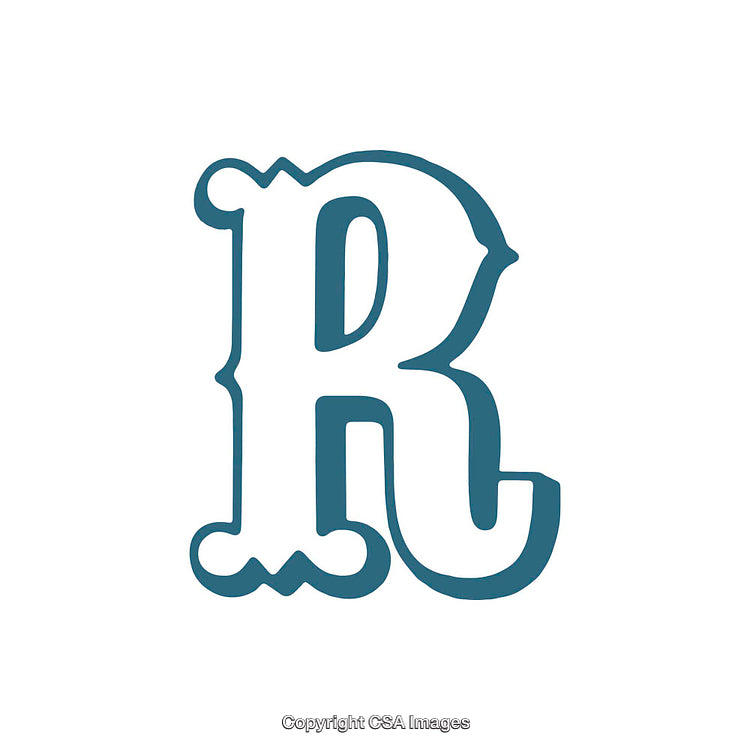 Blue Ornate Decorative Letter R with Vintage Typeface Design