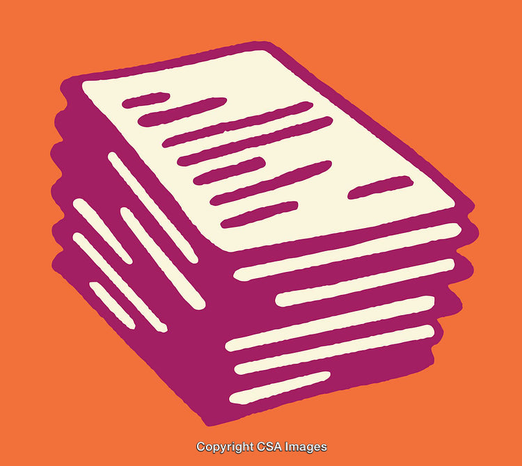 Colorful Stack of Illustrated Papers Icon on Orange Background