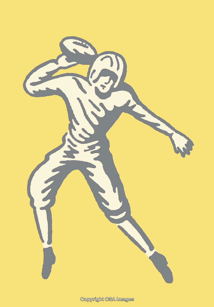 Dynamic Line Art of Football Player Throwing a Ball on Yellow Background