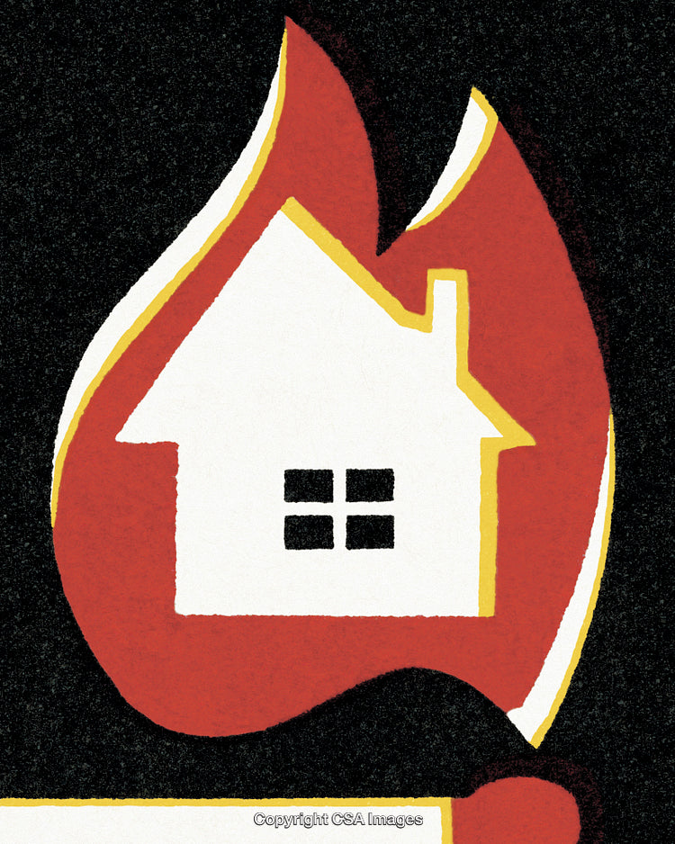 House Icon Illustrated Within a Flame with Bright Colors