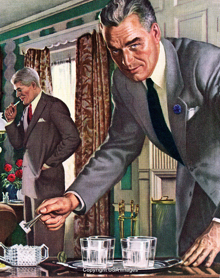 Elegant Men in a Stylish Room Preparing Drinks During a Social Gathering