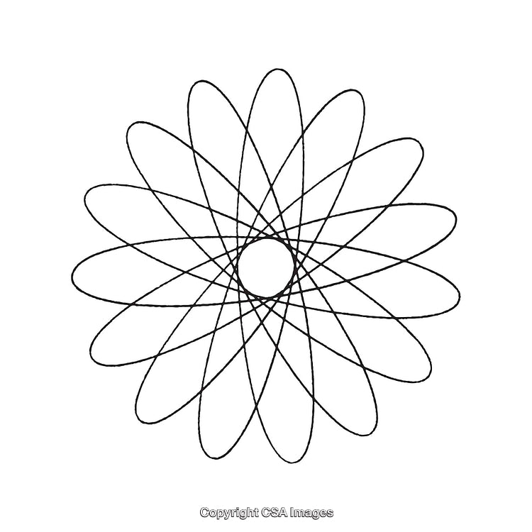 Black and White Abstract Geometric Flower Design with Symmetrical Loops