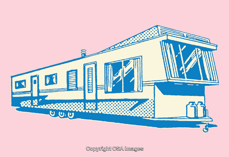 Color Line Art Illustration of a Classic Mobile Home