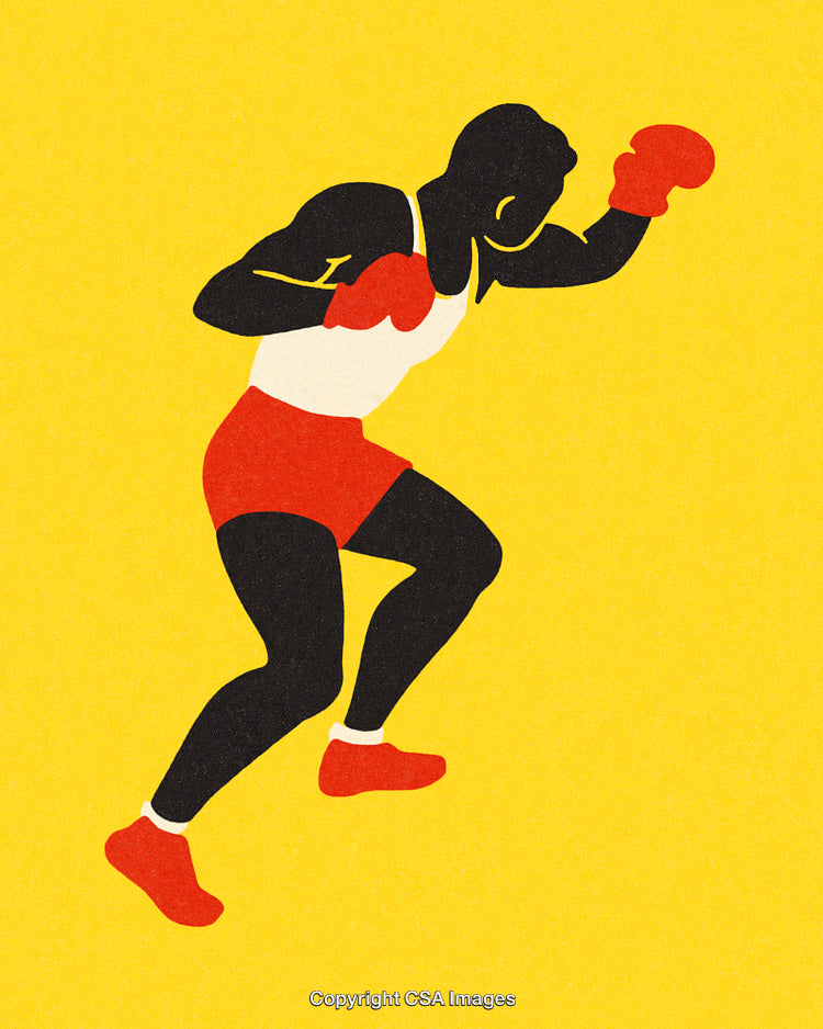 Abstract Illustration of a Boxer in a Fighting Pose on Yellow Background