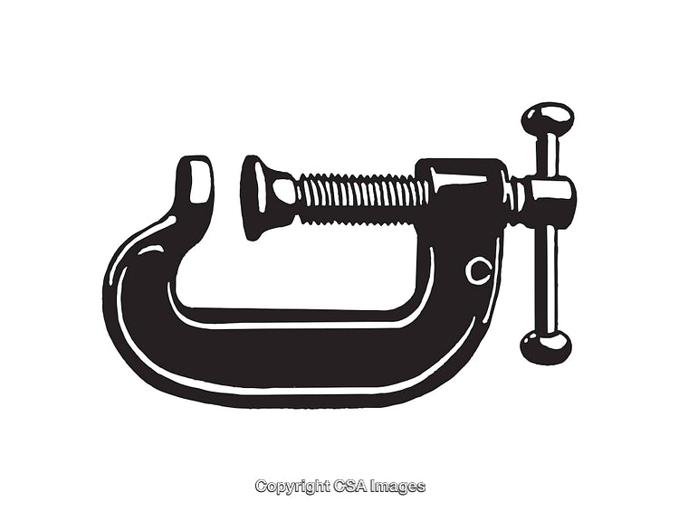 Black and White Line Art of a C-Clamp Illustration