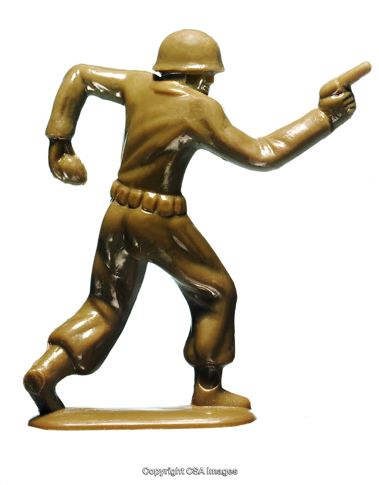 Plastic Toy Soldier Figure Posed in Action with Pistol