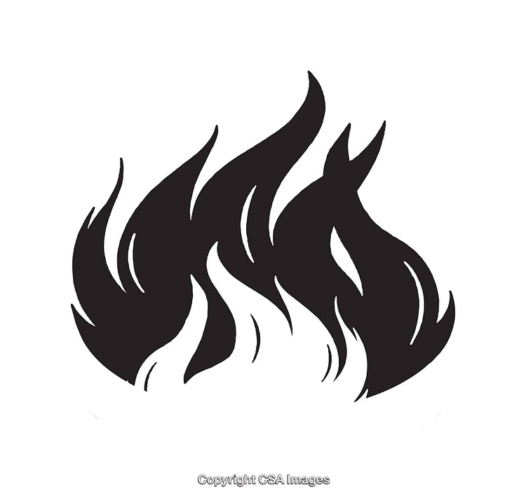 Black and White Line Art Illustration of Flaming Fire in Abstract Style