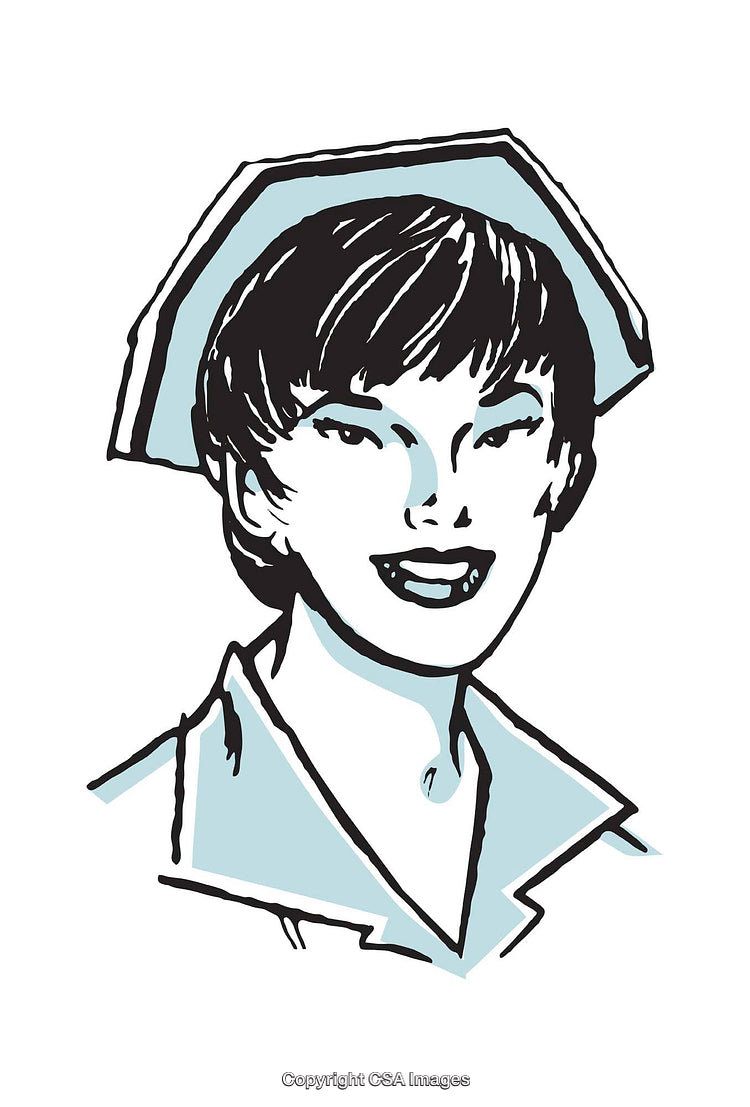 Retro Illustration of Smiling Nurse in Uniform and Cap