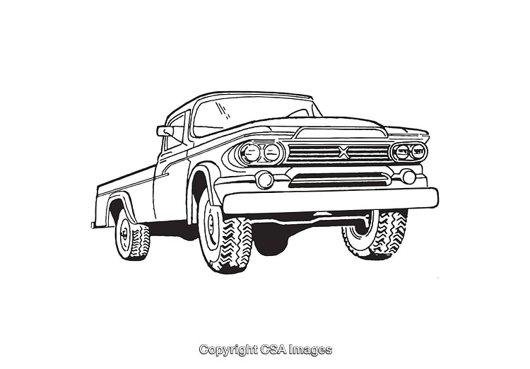 Classic Pickup Truck Line Art Illustration in Black and White