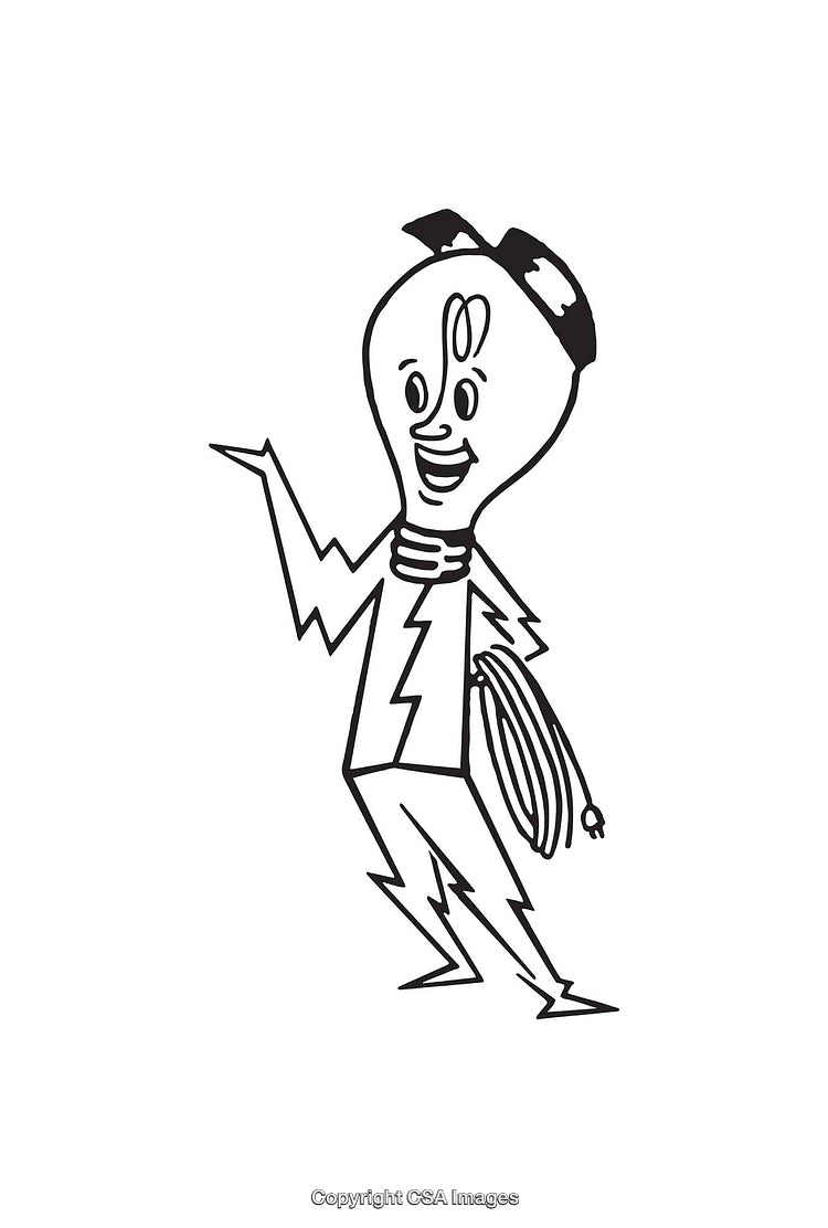 Black And White Line Art of Light Bulb with Human Features