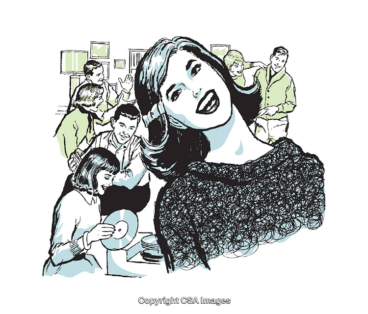Retro Illustration of a Social Gathering with Stylish Individuals
