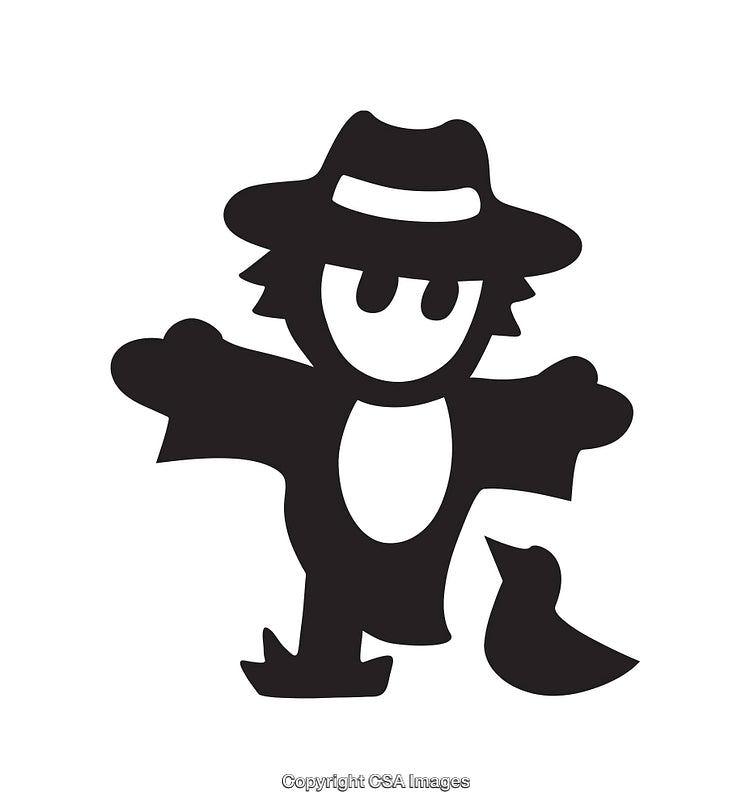 Stylized Black and White Penguin Wearing Hat with Bird Companion