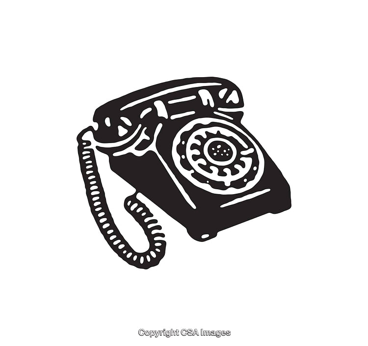 Vintage Rotary Dial Telephone in Black and White Line Art