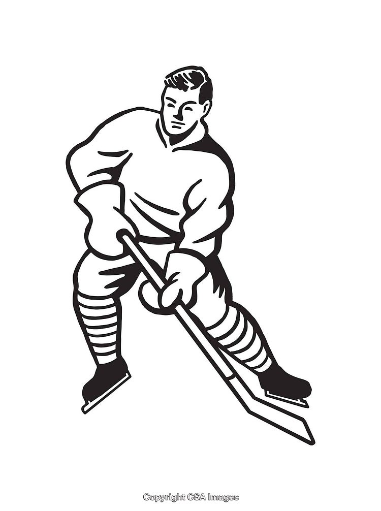 Black and White Line Art Illustration of a Hockey Player in Action