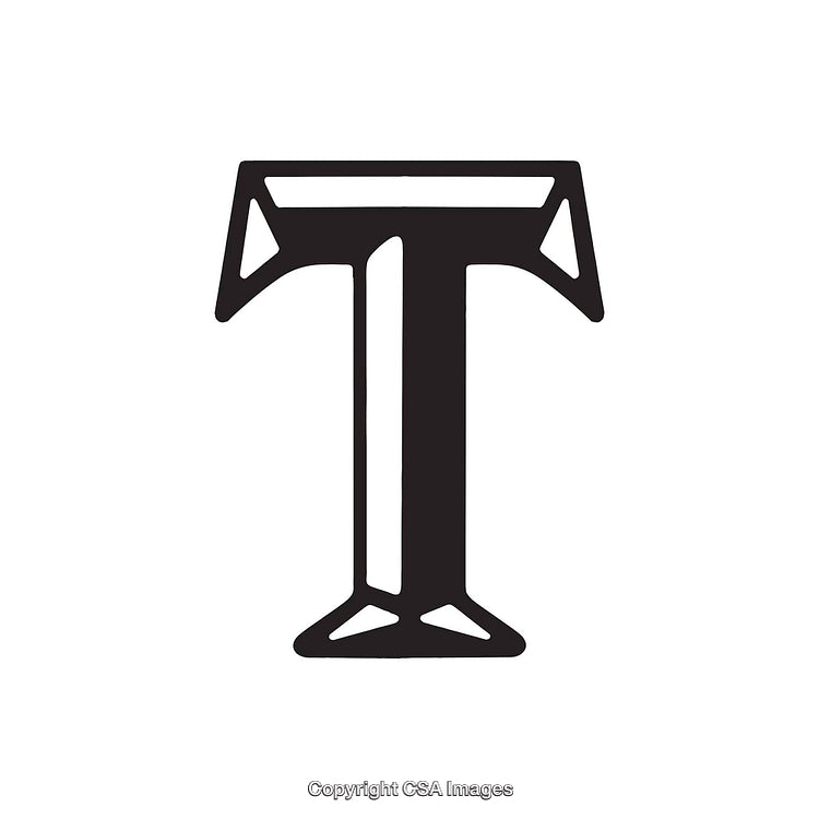 Stylized Black Letter T in Geometric Serif Design