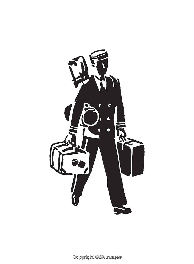Black and White Line Art of Sailor Carrying Luggage