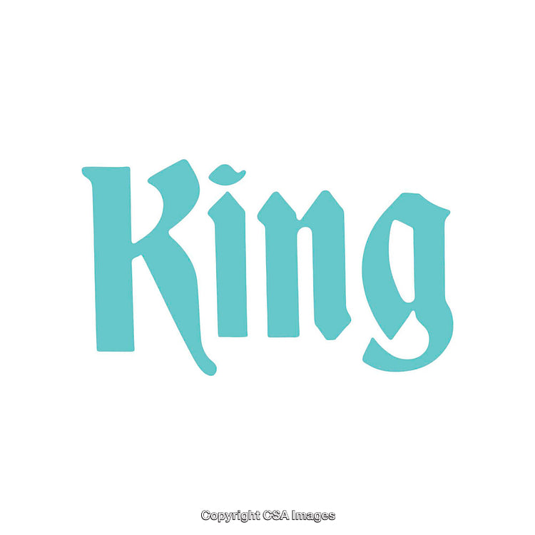 Bold Blue Word Design of the Word 'King' on White Background