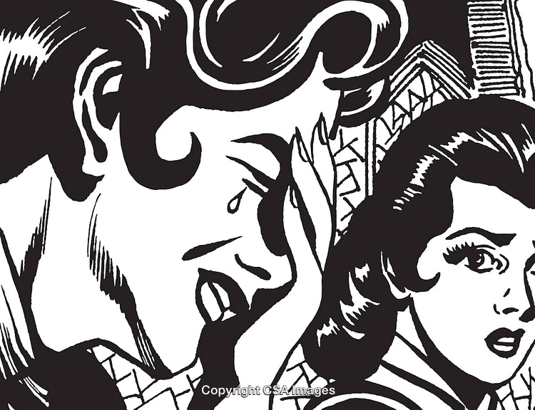 Emotional Black and White Pop Art Illustration with Two Women