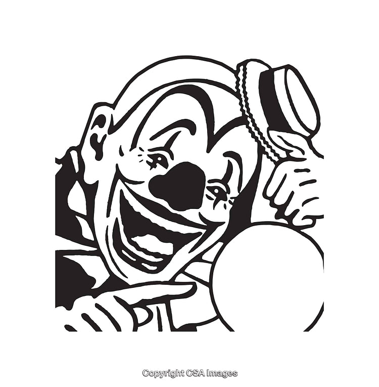 Cheerful Clown Holding Hat in Black and White Line Art