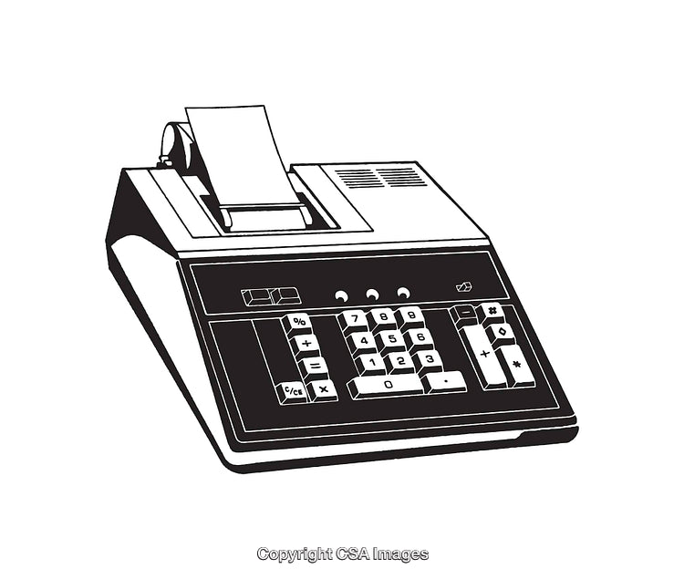 Vintage Line Art Illustration of an Accounting Machine