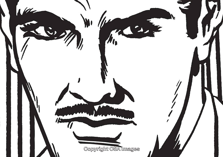 Drawing of a Man's Face with Intense Expression in Black and White
