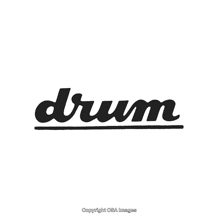 Stylized Typography of the Word 'Drum' in Black Ink on White Background