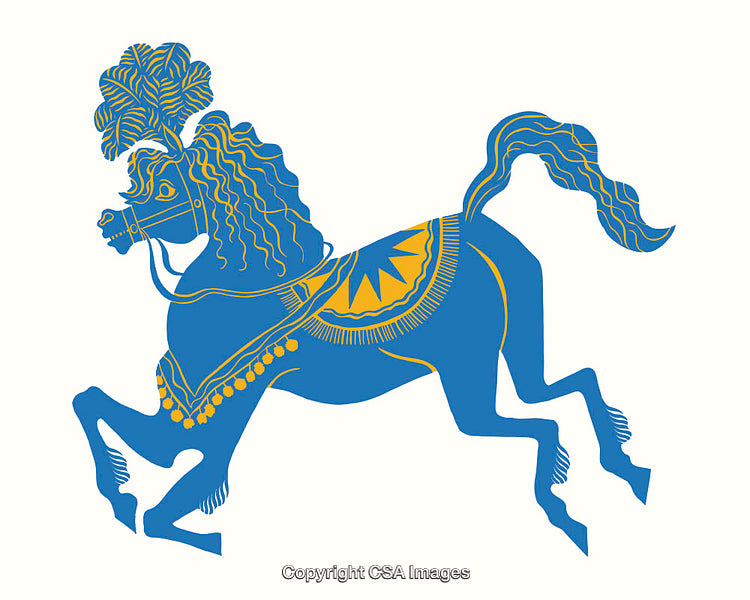 Elegant Blue Stylized Horse with Decorative Enhancements and Bold Artistic Detailing
