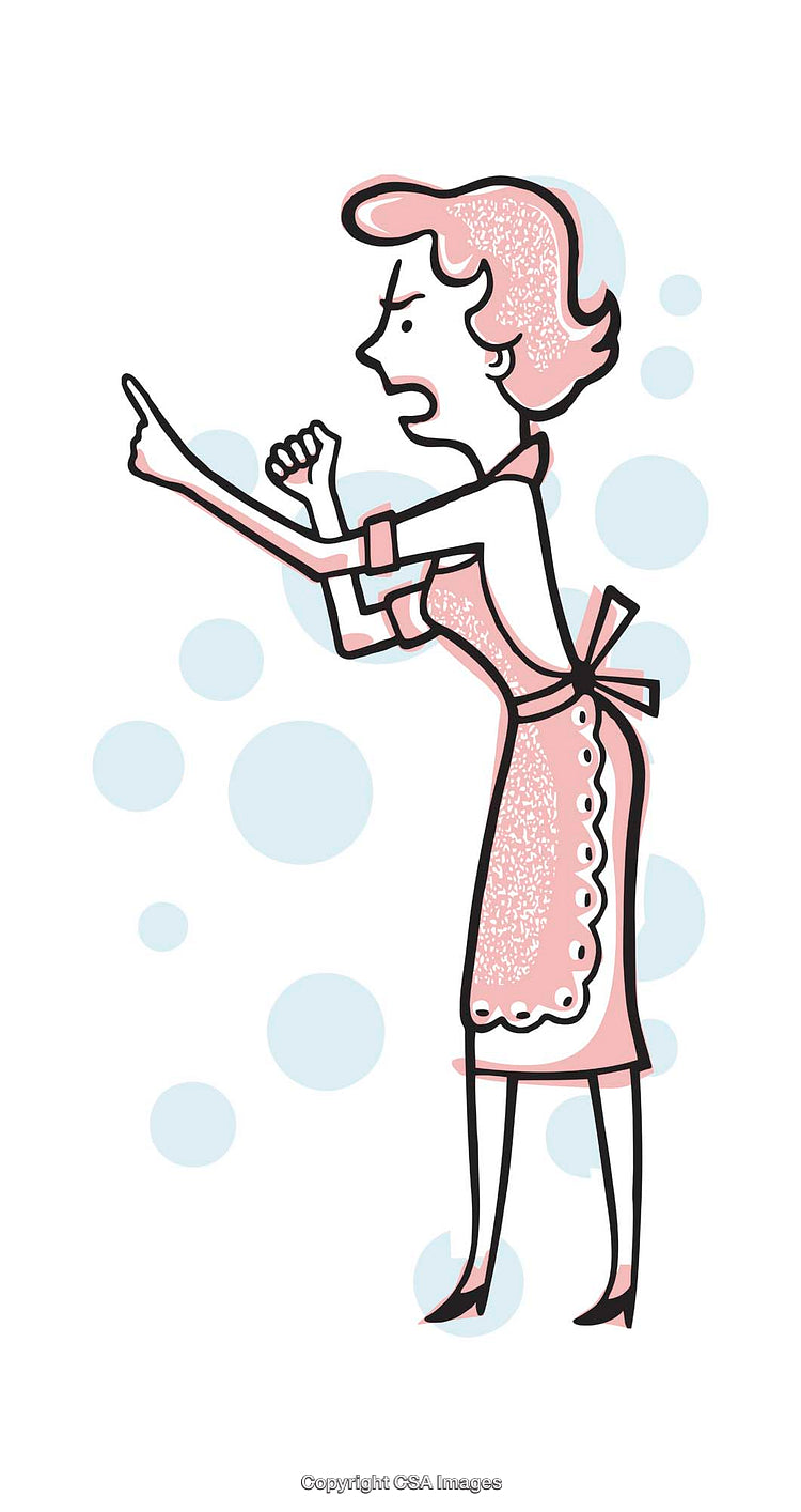 Retro Illustration of an Exaggerated Angry Woman in Vintage Style